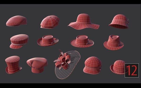 zbrush285男女帽子雕刻笔刷&边沿帽礼服帽模型Blender