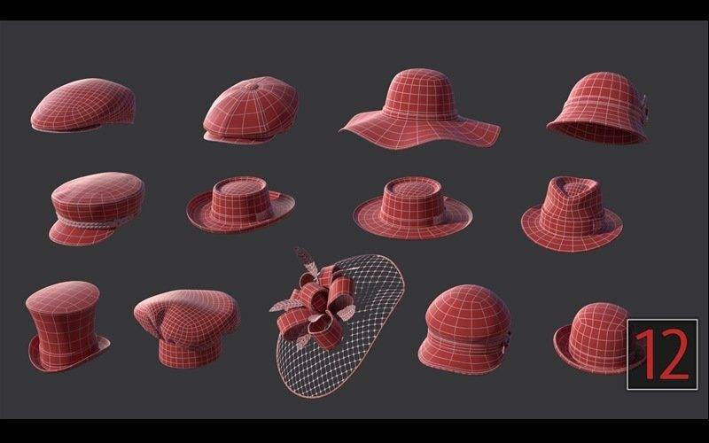 zbrush285男女帽子雕刻笔刷&边沿帽礼服帽模型Blender