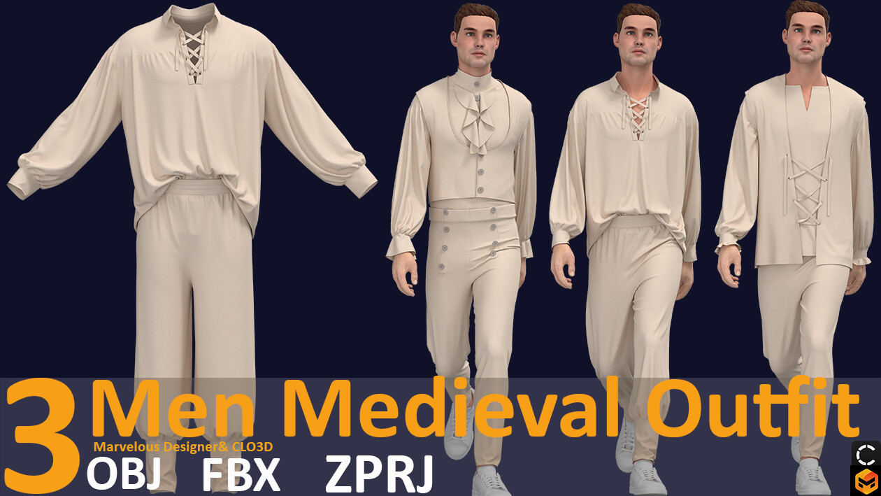 MD36中世纪男装3d模型服饰