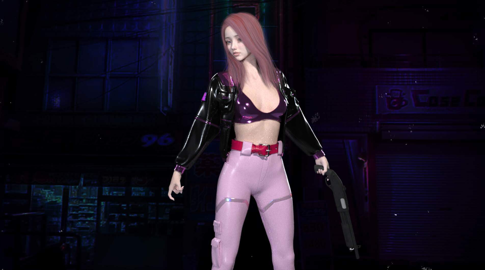 MD180赛博朋克女枪手套装皮夹克皮裤