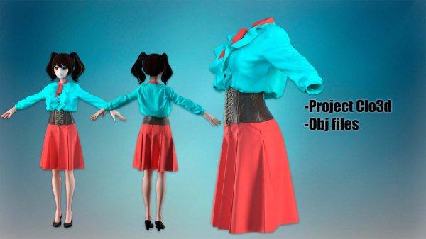 MD282日韩风制服套装长袖衬衫束腰短裙裙子