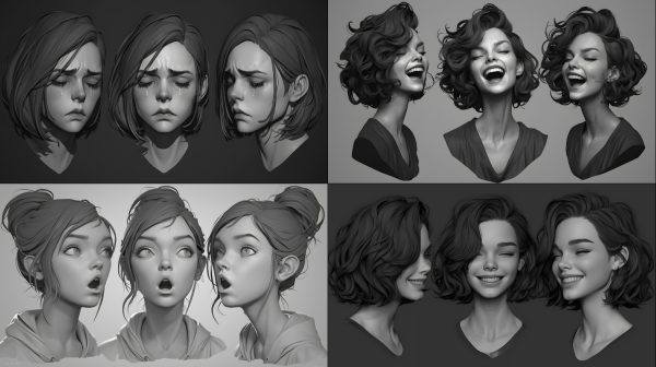 AI欧美卡通美型女孩女性女人角色表情雕刻参考图06