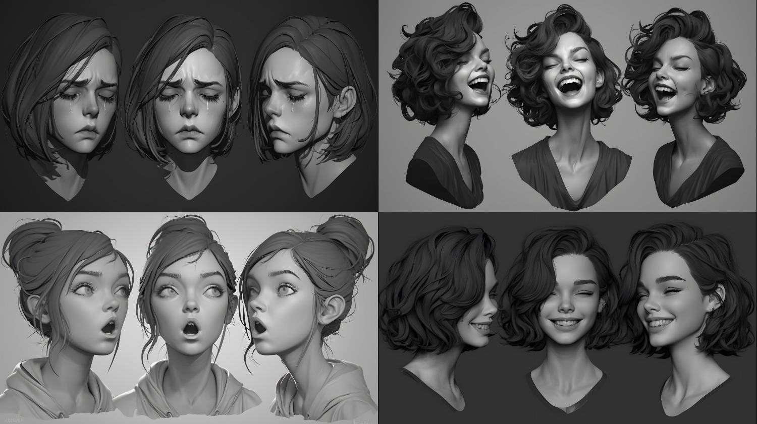 AI欧美卡通美型女孩女性女人角色表情雕刻参考图06