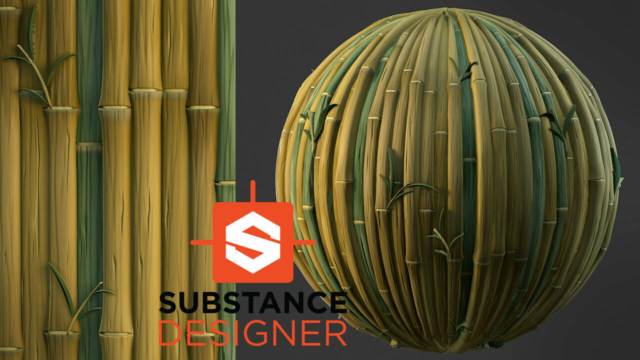 Substance Designer风格化卡通竹子竹竿竹叶sd材质232