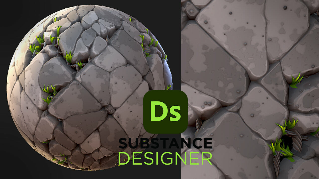 Substance Designer风格化地面碎石地砖块sd材质235