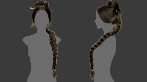 Xgen毛发01女生女士马尾麻花辫头发模型
