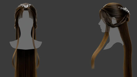 Xgen毛发10女性女生长发古风头发模型