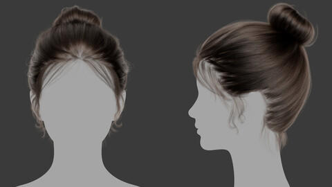 Xgen毛发23女人女生长发丸子头发模型