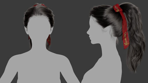 Xgen毛发31女人女性马尾长发头发模型