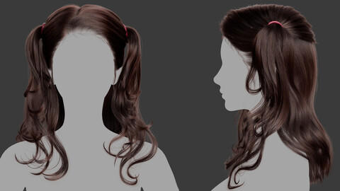 Xgen毛发33女人女生双马尾长发头发模型