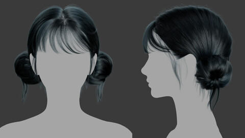 Xgen毛发40女人女生丸子头发模型