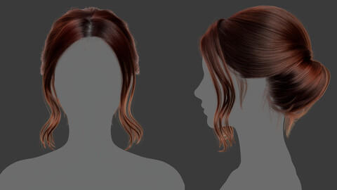 Xgen毛发44女人女生长发盘发头发模型