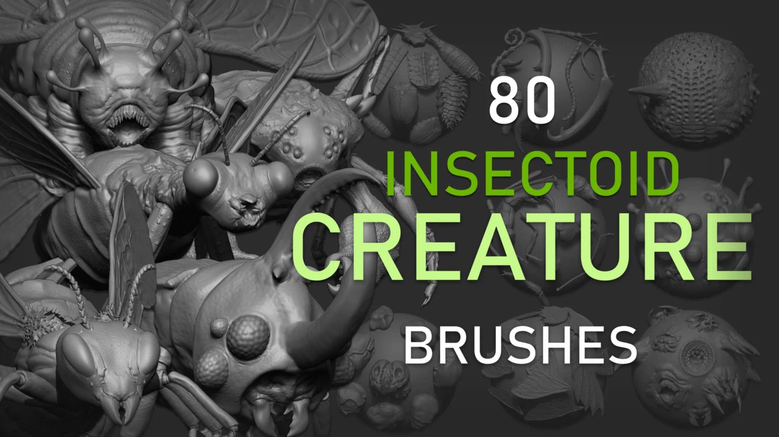 zbrush288-80款昆虫外星生物皮肤四肢翅膀&下颌骨眼睛笔刷