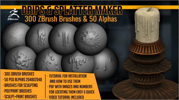 zbrush290蜡烛滴蜡融化飞溅水滴雕刻笔刷