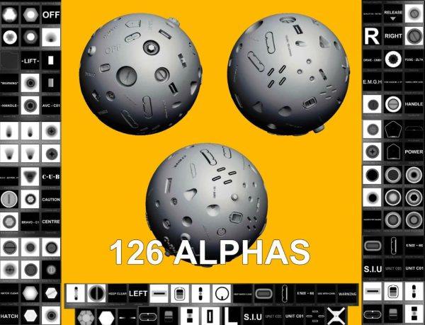 zbrush297-126个科幻硬表面alpha雕刻笔刷机械贴图