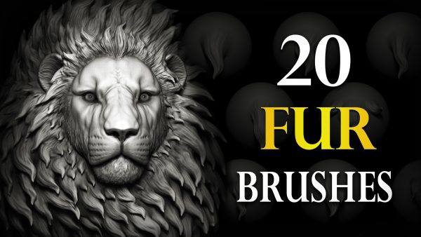 zbrush303-20款风格化动物狮子老虎狗毛发皮毛绒毛VDM笔刷
