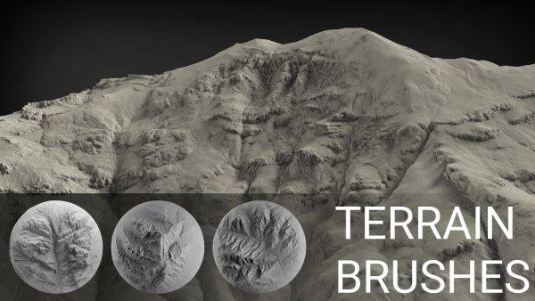 zbrush305-100款地形山脉山峰alpha笔刷TIF置换贴图