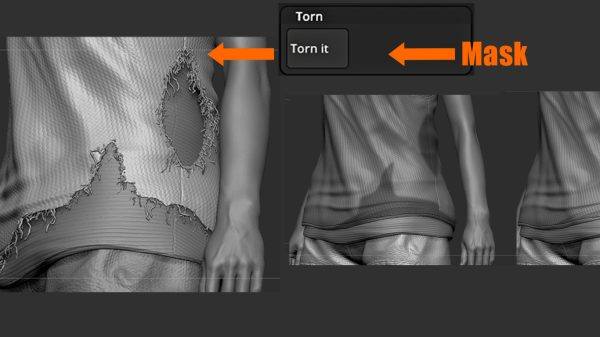 zbrush306布料破洞牛仔裤切割撕裂ZSC插件辅助建模