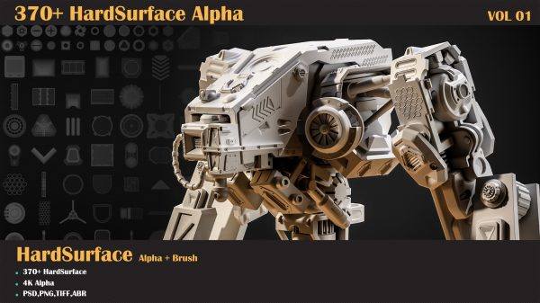 zbrush310-370款机械科幻机甲硬表面Alpha笔刷PSD纹理贴图