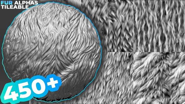 zbrush311-456款动物生物毛发皮毛绒毛Alpha笔刷png纹理贴图