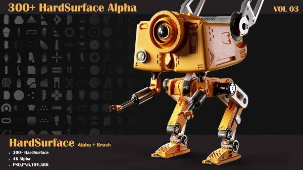 Zbrush313-300+款科幻硬表面Alpha笔刷纹理贴图