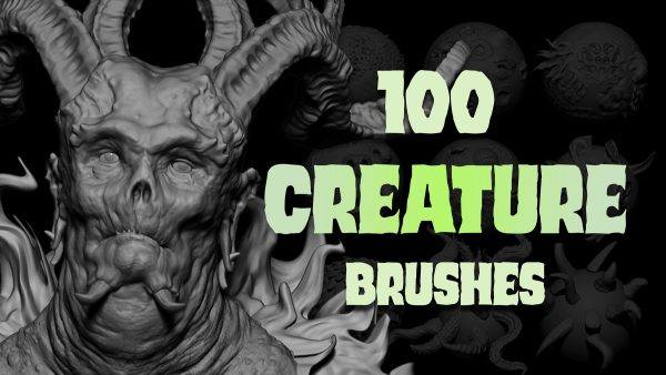zbrush317-100款怪物生物皮肤雕刻笔刷模型