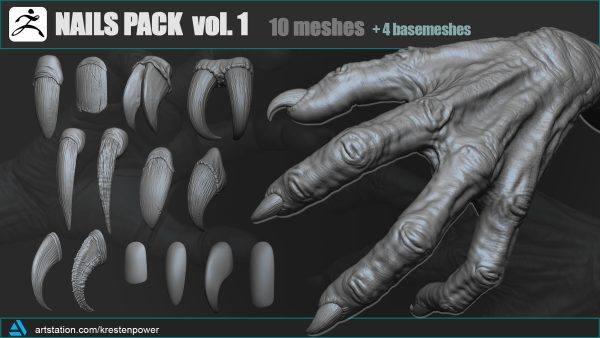 zbrush319-14款生物指甲怪物恶魔怪兽人爪子ZTL模型3D
