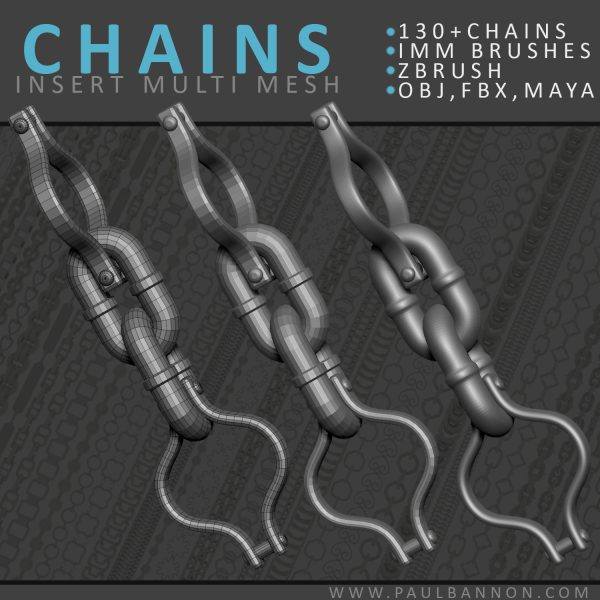 zbrush321链条链子笔刷FBX模型OBJ