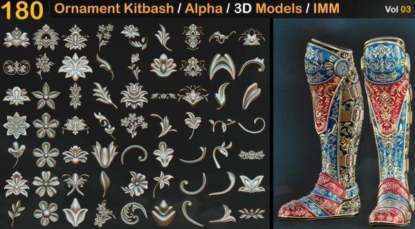 zbrush323金属盔甲花纹雕花装饰雕刻服饰装饰alpha纹理笔刷