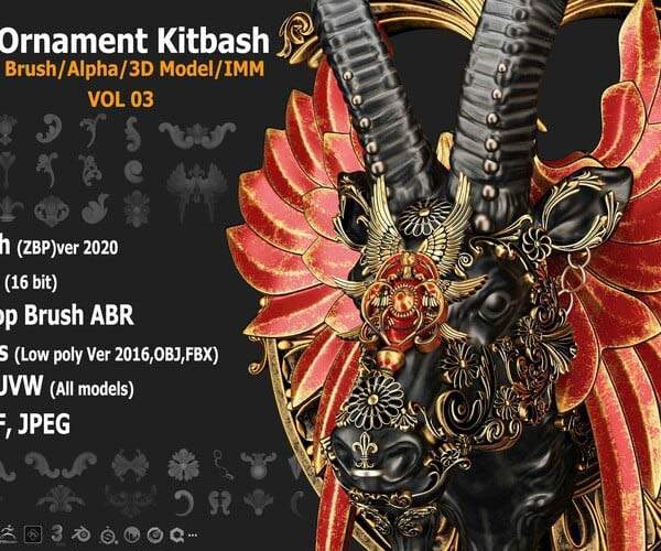 zbrush324-80款古典花纹装饰品雕花IMM笔刷OBJ模型ABR