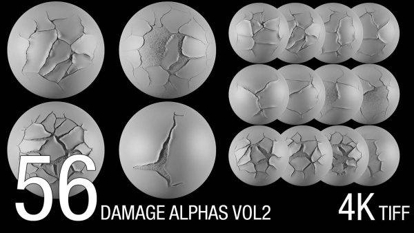 zbrush357-56个墙壁地面裂纹缝隙损坏效果Alpha纹理贴图（4K 分辨率）
