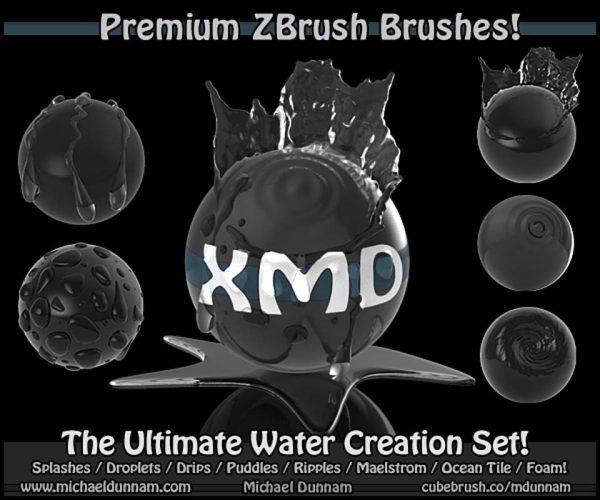 zbrush358水波水滴露珠波纹终极水特效笔刷套装