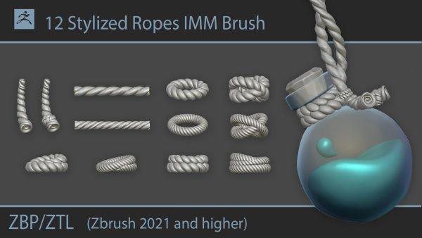 zbrush349风格化绳索绳子麻绳编织绳钢丝绳IMM笔刷ZTL模型