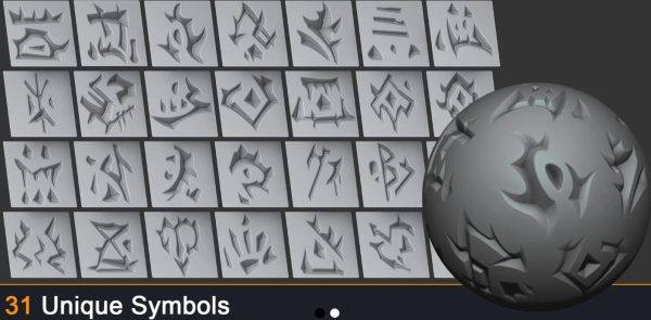 zbrush327神秘兽人符文符号图腾纹理笔刷vdm