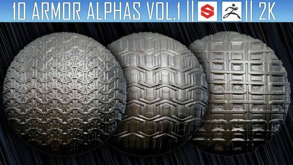 zbrush361-10组盔甲铁皮钢板磨损表面纹理Alpha贴图第一卷