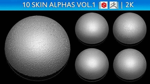 zbrush370-10组人体皮肤表面细节纹理Alpha笔刷贴图