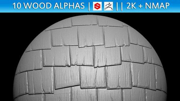 zbrush371-10组木材树木表皮纹理Alpha贴图第一卷
