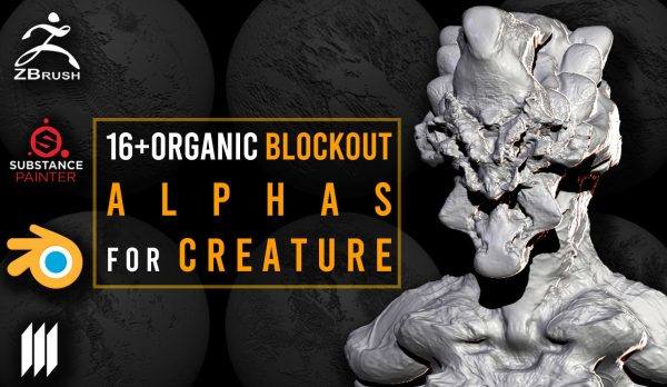 zbrush375-16组生物表面皮肤伤疤烫伤Alpha贴图（适用于生物角色设计）