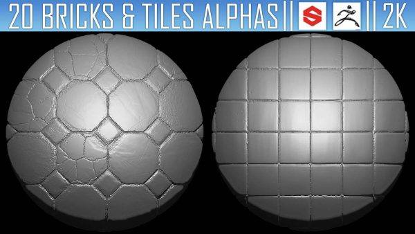 zbrush376-20组砖块瓷砖墙面地板砖Alpha纹理贴图