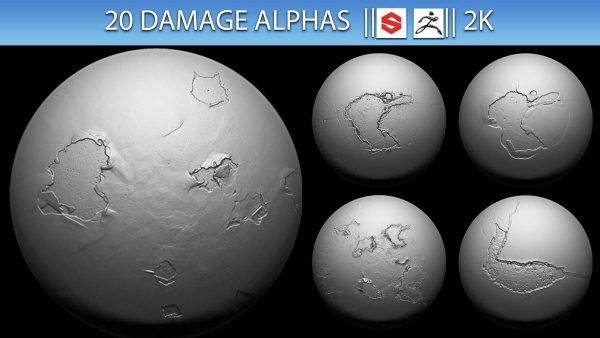 zbrush377-20组破损墙面地皮损坏油漆脱落效果Alpha贴图