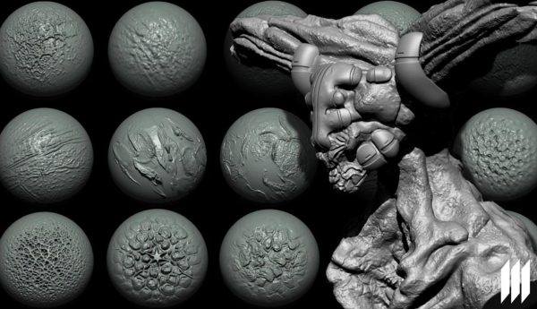 zbrush379-20组源自水果纹理的生物皮肤Alpha贴图
