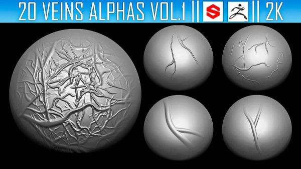 zbrush380-20组生物皮肤表面血管Alpha笔刷贴图