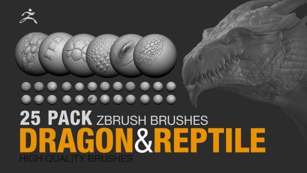 zbrush382-25款龙蜥蜴爬行动物表皮鳞片纹理笔刷
