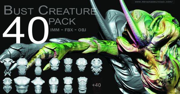 zbrush384-40款生物怪物胸像胸肌模型IMM笔刷