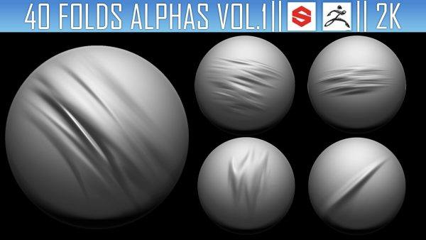 zbrush385-40个布料褶皱折痕Alpha贴图笔刷