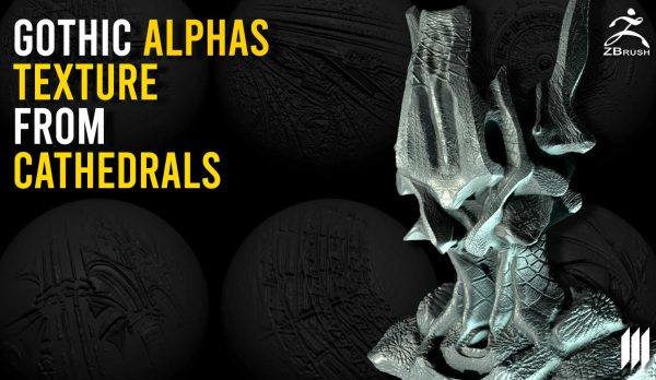 zbrush-50种哥特式花纹大教堂装饰图案Alphas纹理贴图