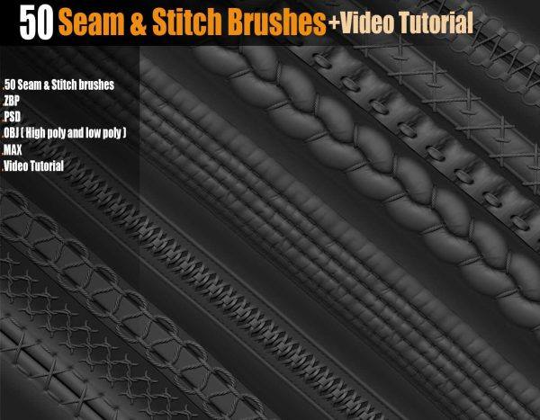 zbrush388-50个缝合线和针脚画笔+视频教程