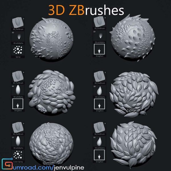 zbrush390生物动物毛发风格化鳞片表皮纹理笔刷