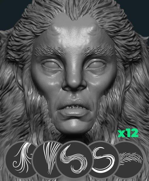 zbrush394角色头发毛发雕刻笔刷曲线