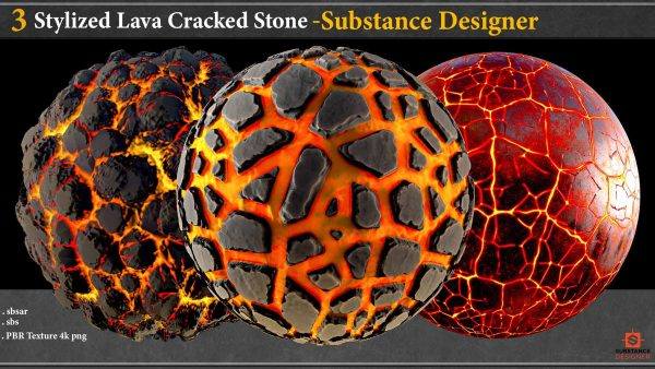 sp材质266-3款风格化熔岩sbsar材质球png纹理